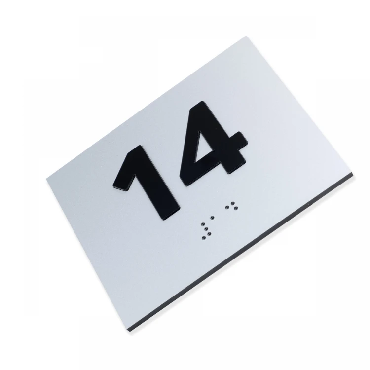 Plaque with raised numbering and Braille lettering - silver laminate - dimensions 100x80mm - TAB507