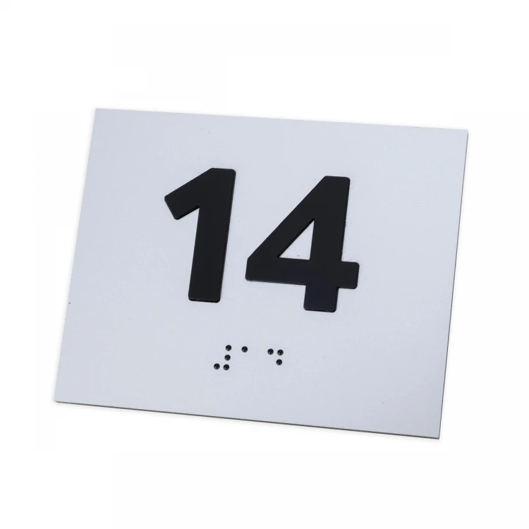 Plaque with raised numbering and Braille lettering - silver laminate - dimensions 100x80mm - TAB507