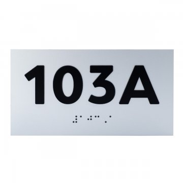 Plaque with raised numbering and Braille lettering - silver laminate - dimensions 150x80mm - TAB508