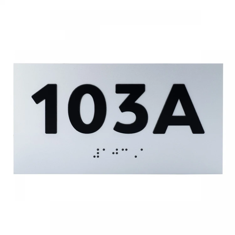 Plaque with raised numbering and Braille lettering - silver laminate - dimensions 150x80mm - TAB508