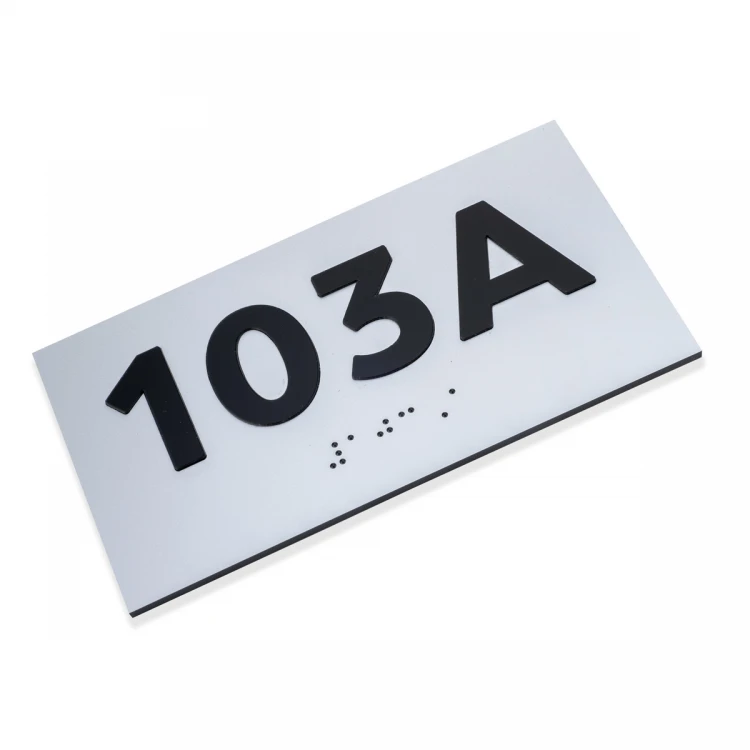 Plaque with raised numbering and Braille lettering - silver laminate - dimensions 150x80mm - TAB508