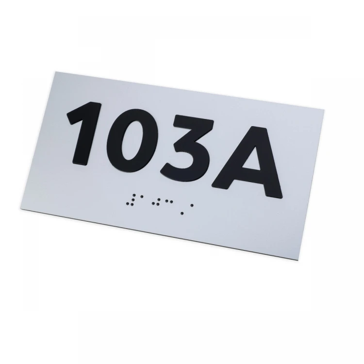 Plaque with raised numbering and Braille lettering - silver laminate - dimensions 150x80mm - TAB508