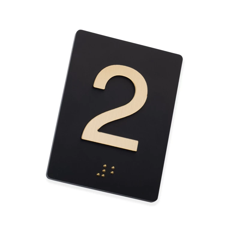 Plaque with raised numbering and Braille lettering - matte black acrylic - size 50x68mm - TAB537