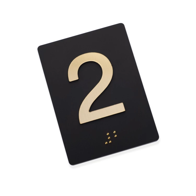 Plaque with raised numbering and Braille lettering - matte black acrylic - size 50x68mm - TAB537