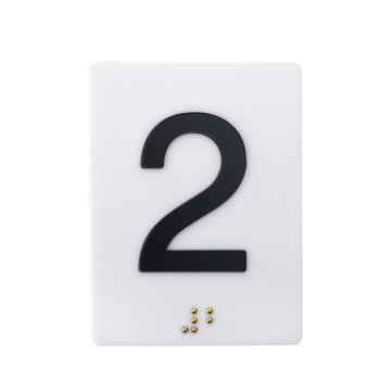 Plaque with raised numbering and Braille lettering - matte white acrylic - size 50x68mm - TAB538