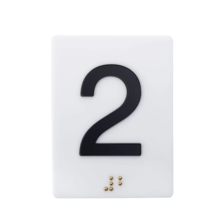 Plaque with raised numbering and Braille lettering - matte white acrylic - size 50x68mm - TAB538
