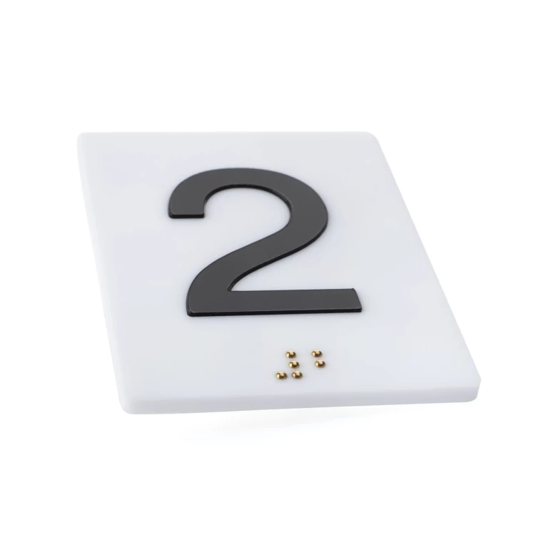 Plaque with raised numbering and Braille lettering - matte white acrylic - size 50x68mm - TAB538