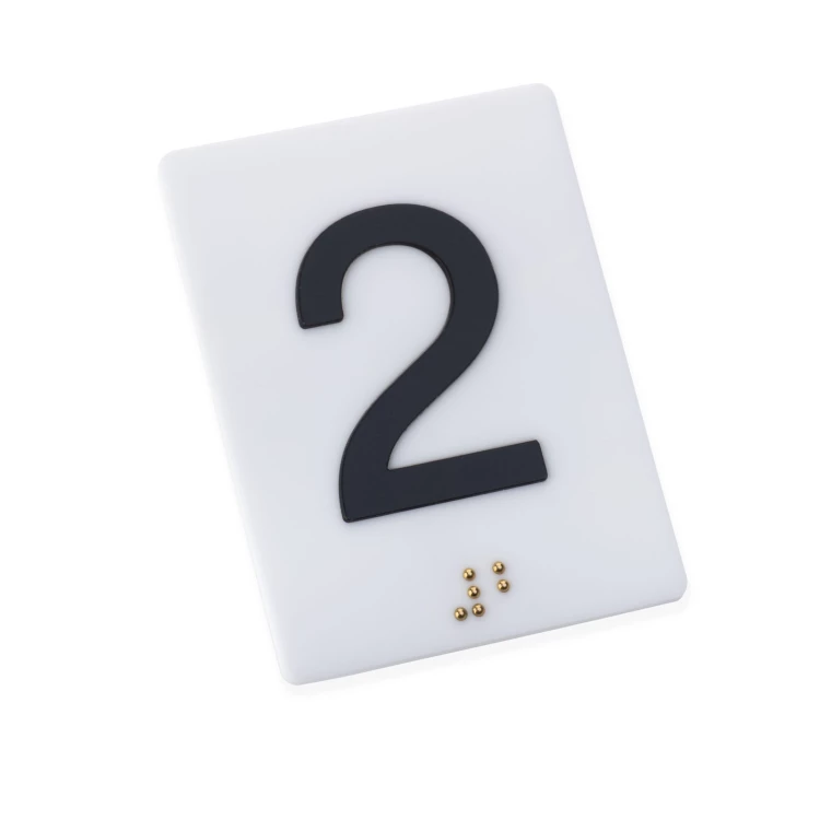 Plaque with raised numbering and Braille lettering - matte white acrylic - size 50x68mm - TAB538