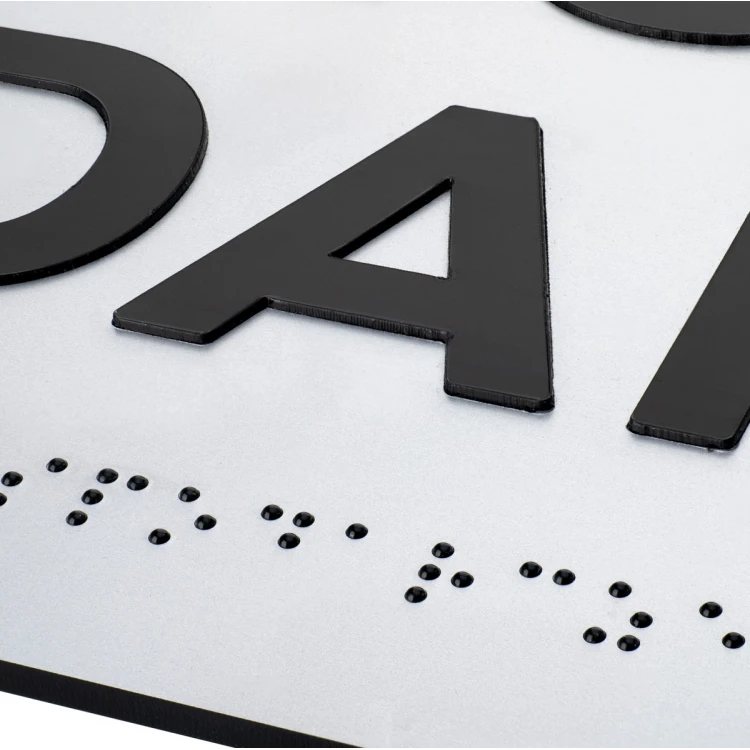 Plaque with raised letters and Braille script - silver laminate - size 500x200mm - TAB500