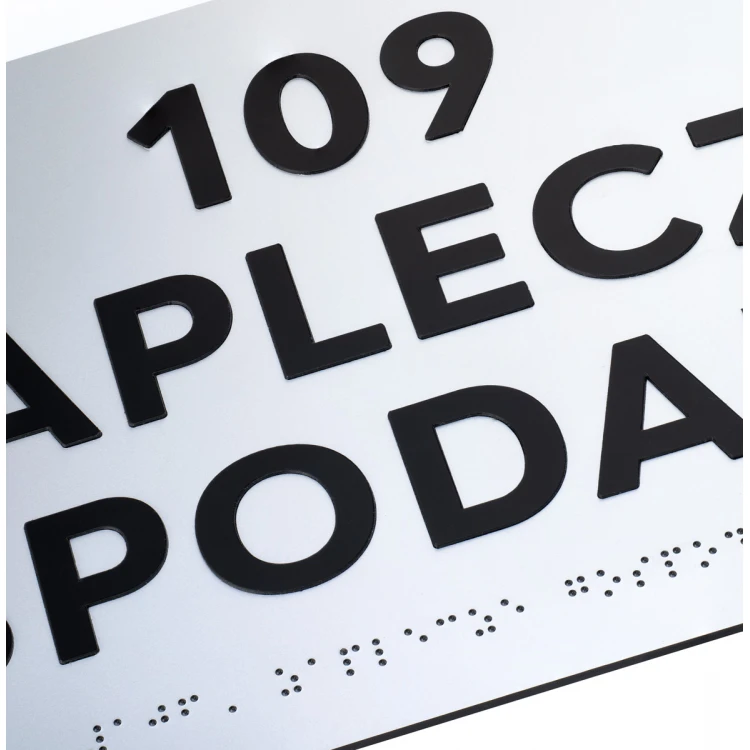 Plaque with raised letters and Braille script - silver laminate - size 500x200mm - TAB500