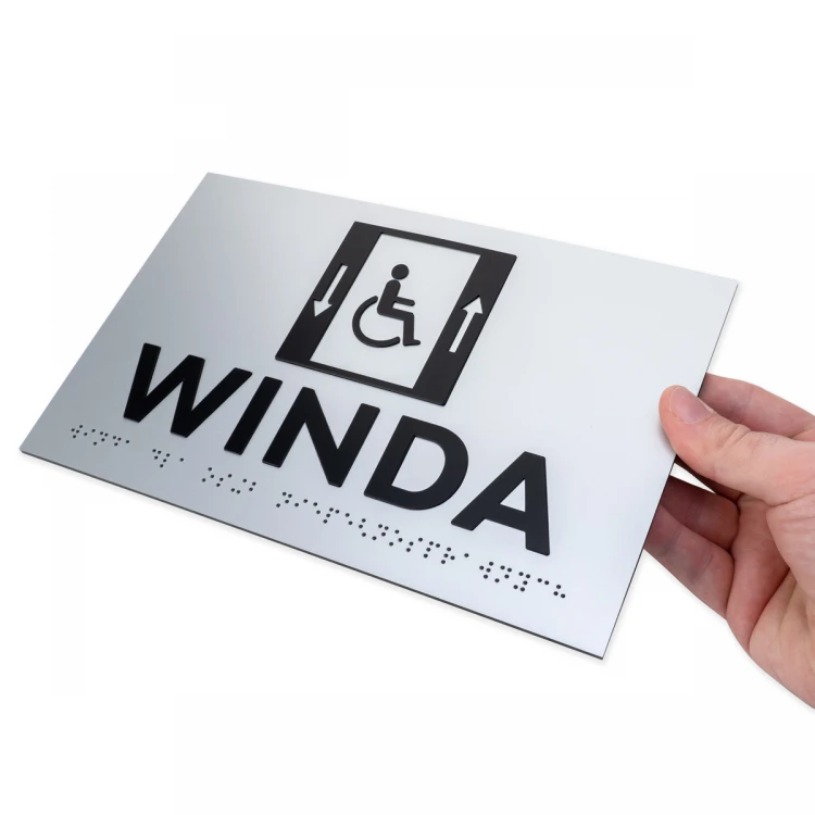 Plaque with raised letters and Braille script - Elevator for the disabled - silver laminate - dim. 250x160mm - TAB502