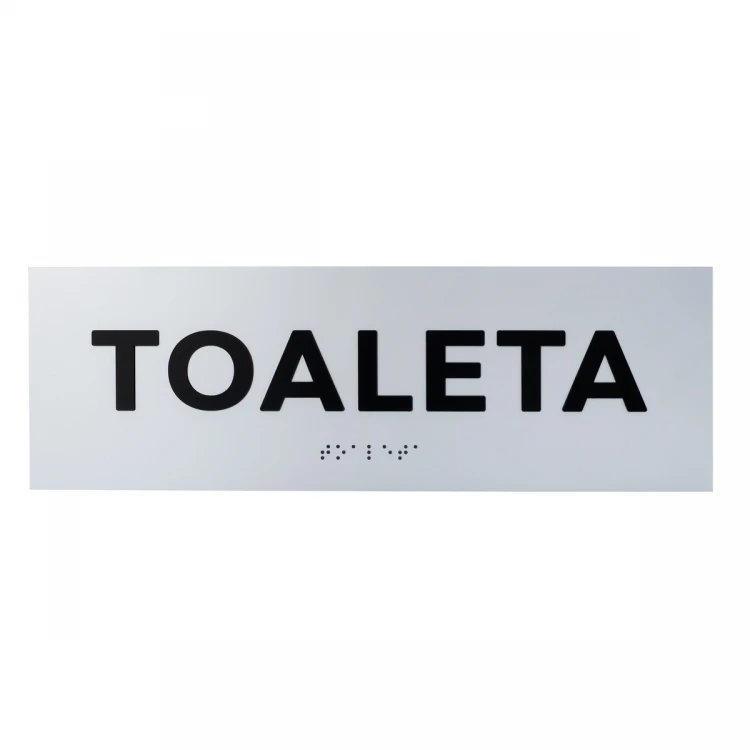 Plaque with raised letters and Braille script - Toilet - silver laminate - dim. 295x100mm - TAB503