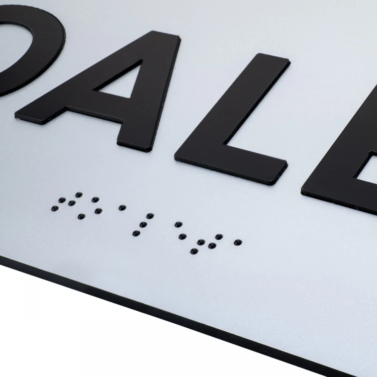 Plaque with raised letters and Braille script - Toilet - silver laminate - dim. 295x100mm - TAB503