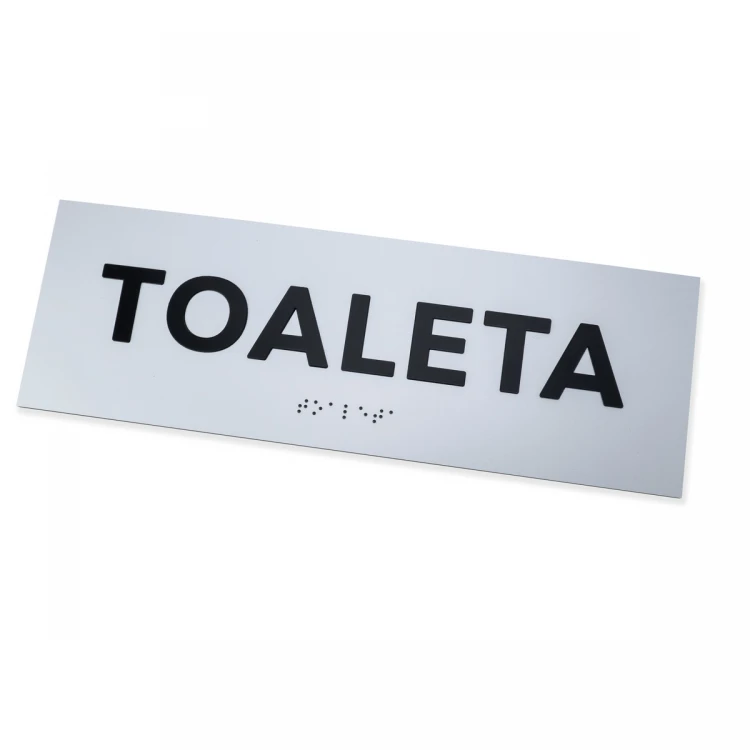 Plaque with raised letters and Braille script - Toilet - silver laminate - dim. 295x100mm - TAB503