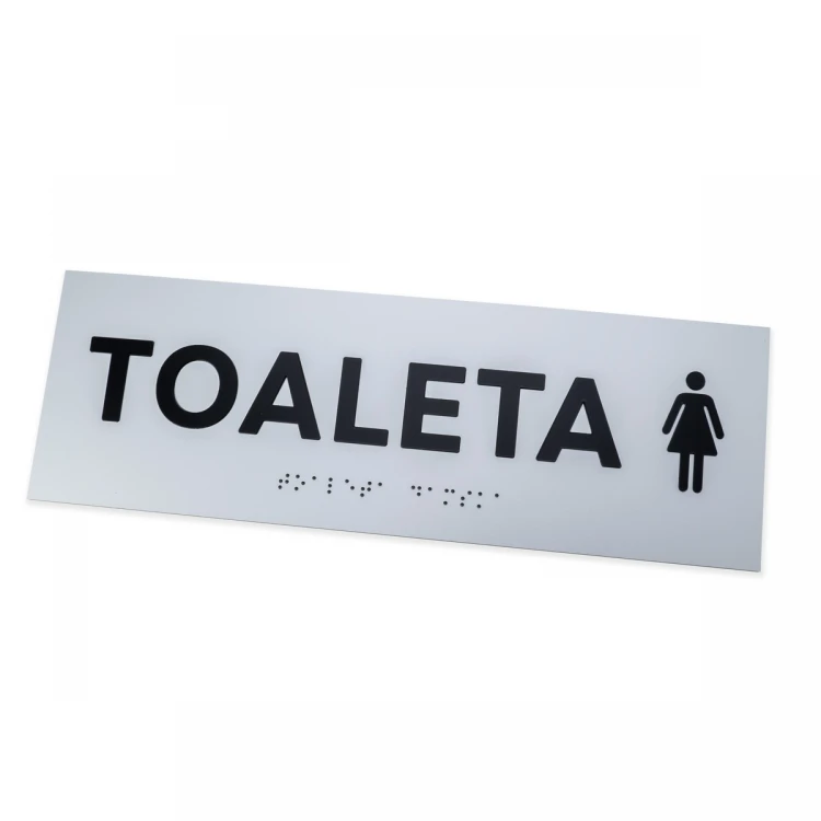 Plaque with raised letters and Braille script - Women's Toilet - silver laminate - dimensions 295x100mm - TAB504