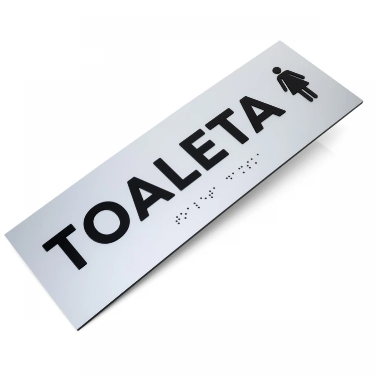 Plaque with raised letters and Braille script - Women's Toilet - silver laminate - dimensions 295x100mm - TAB504