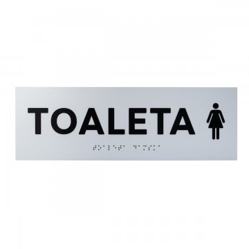 Plaque with raised letters and Braille script - Women's Toilet - silver laminate - dimensions 295x100mm - TAB504
