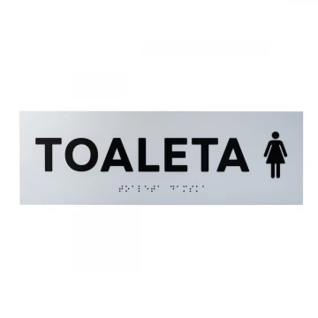 Plaque with raised letters and Braille script - Women's Toilet - silver laminate - dimensions 295x100mm - TAB504