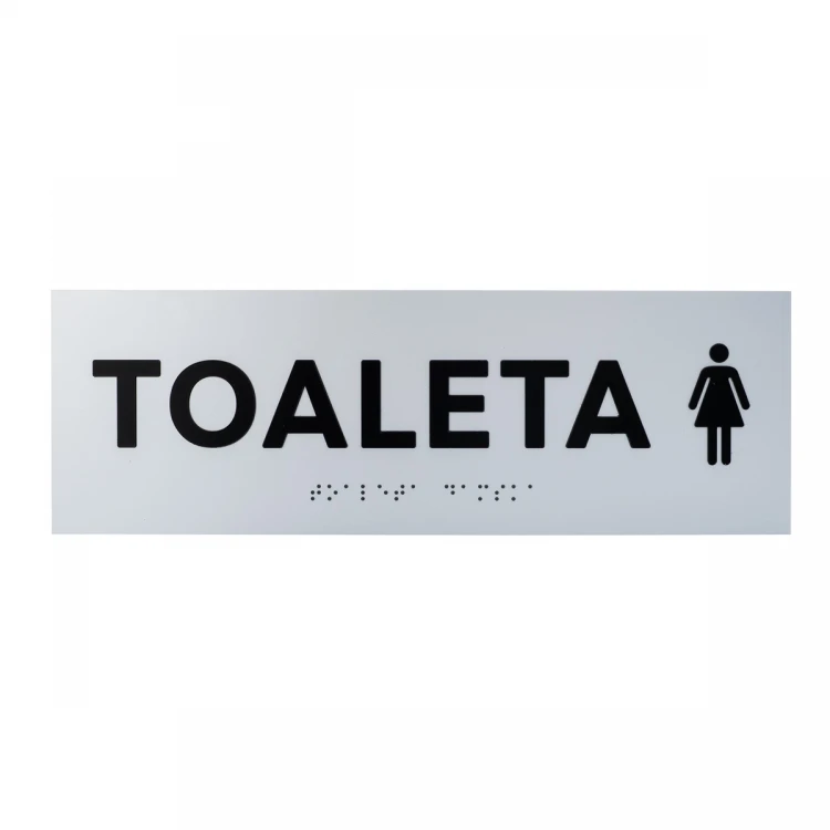 Plaque with raised letters and Braille script - Women's Toilet - silver laminate - dimensions 295x100mm - TAB504