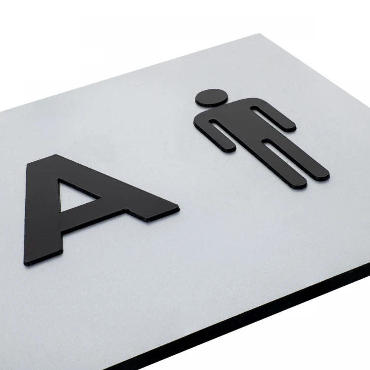Plaque with raised letters and Braille script - Men's Toilet - silver laminate - dim. 295x100mm - TAB505