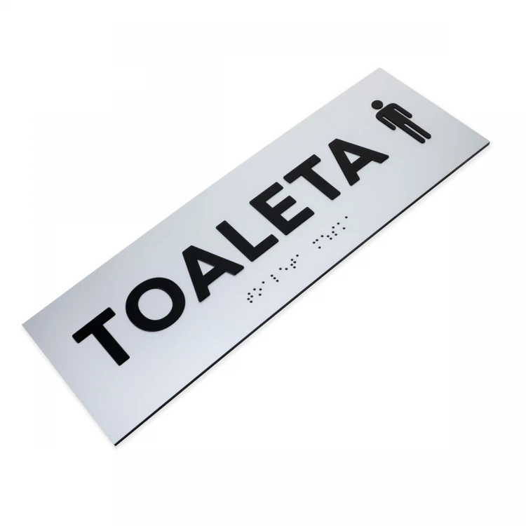Plaque with raised letters and Braille script - Men's Toilet - silver laminate - dim. 295x100mm - TAB505