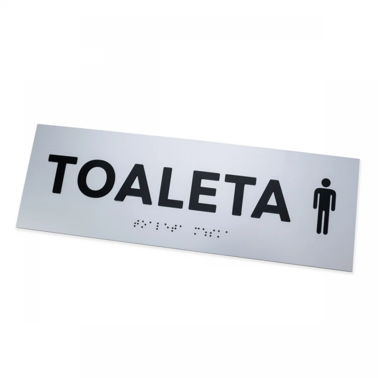 Plaque with raised letters and Braille script - Men's Toilet - silver laminate - dim. 295x100mm - TAB505
