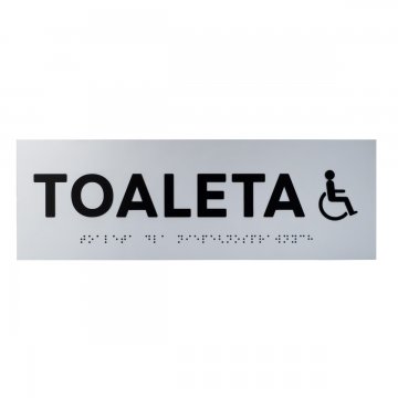 Plaque with raised letters and Braille script - Toilet for disabled - silver laminate - dim. 295x100mm - TAB506