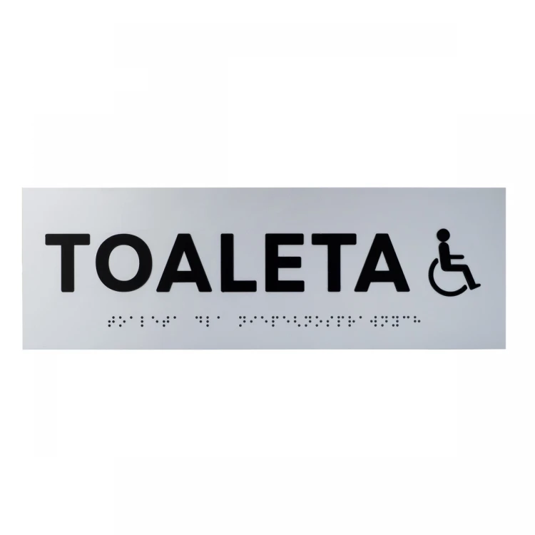 Plaque with raised letters and Braille script - Toilet for disabled - silver laminate - dim. 295x100mm - TAB506