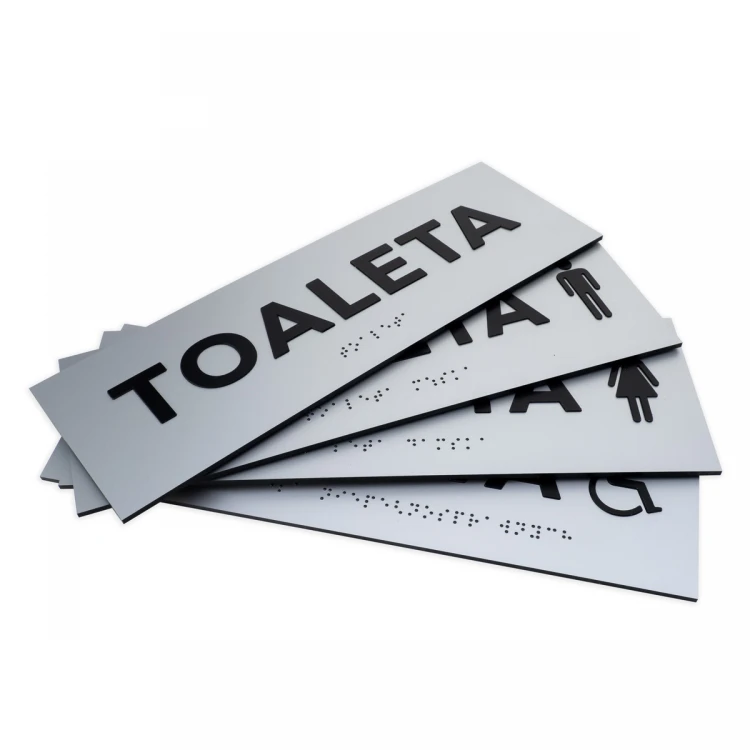 Plaque with raised letters and Braille script - Toilet for disabled - silver laminate - dim. 295x100mm - TAB506