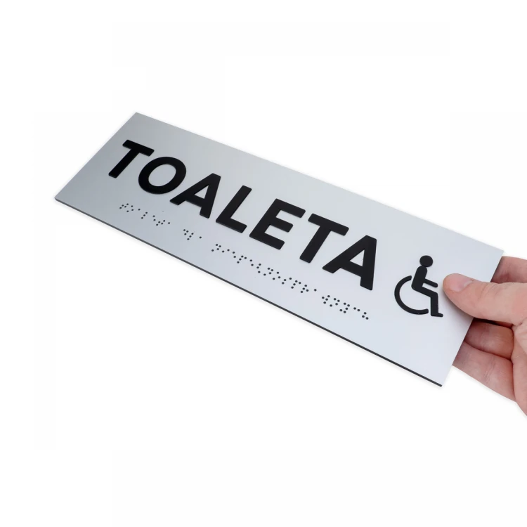 Plaque with raised letters and Braille script - Toilet for disabled - silver laminate - dim. 295x100mm - TAB506