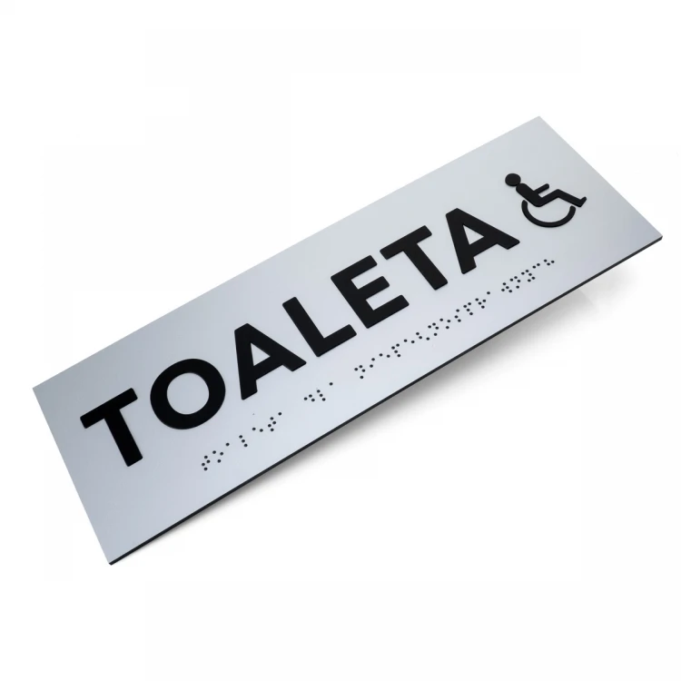 Plaque with raised letters and Braille script - Toilet for disabled - silver laminate - dim. 295x100mm - TAB506