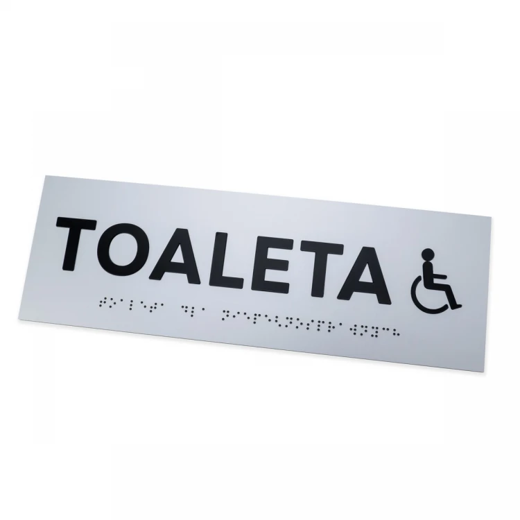 Plaque with raised letters and Braille script - Toilet for disabled - silver laminate - dim. 295x100mm - TAB506