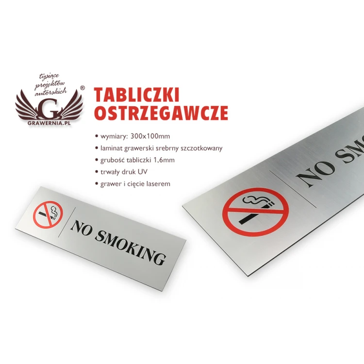 Plaque - no smoking - size 300x100mm - UV color print