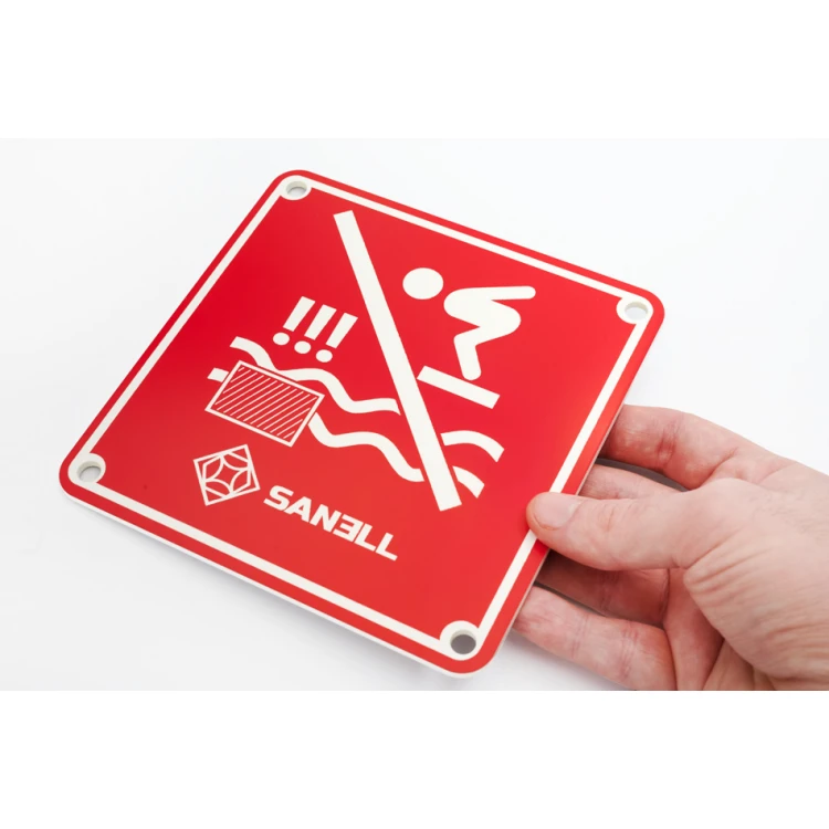 Engraved sign 'No diving allowed' - size 150x150mm - red laminate 3mm - TAB255