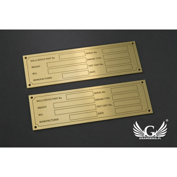 Nameplate for machines and devices - brass - size 130x40mm - TZN030