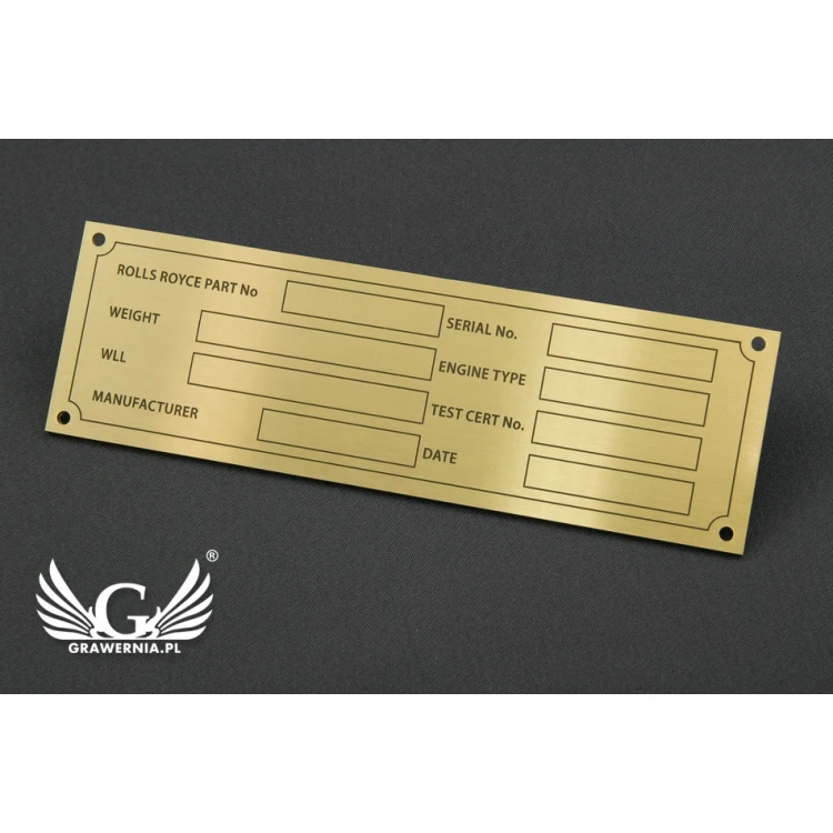 Nameplate for machines and devices - brass - size 130x40mm - TZN030