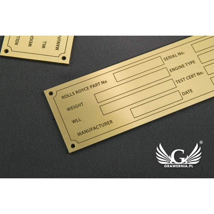 Nameplate for machines and devices - brass - size 130x40mm - TZN030