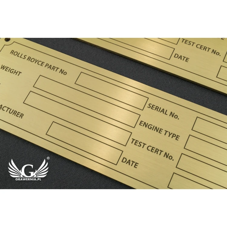 Nameplate for machines and devices - brass - size 130x40mm - TZN030