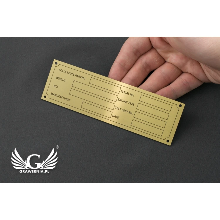 Nameplate for machines and devices - brass - size 130x40mm - TZN030