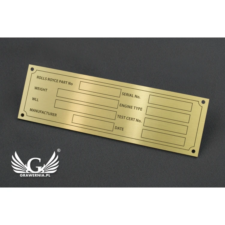 Nameplate for machines and devices - brass - size 130x40mm - TZN030