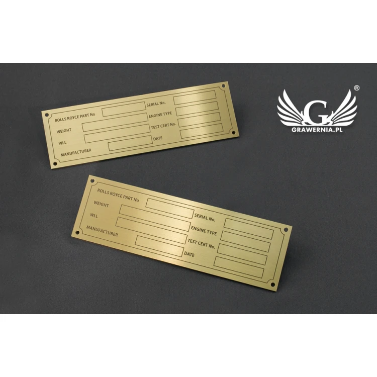 Nameplate for machines and devices - brass - size 130x40mm - TZN030