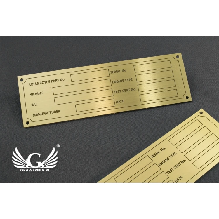Nameplate for machines and devices - brass - size 130x40mm - TZN030