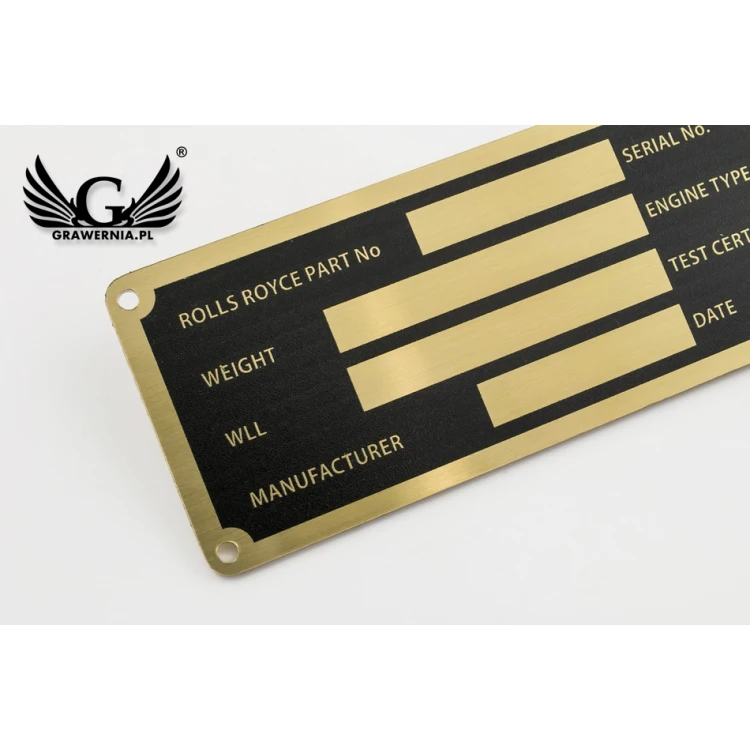 Nameplate for machines and devices - brass with UV print - size 130x40mm - TZN032