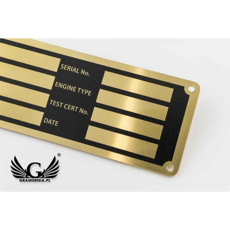 Nameplate for machines and devices - brass with UV print - size 130x40mm - TZN032