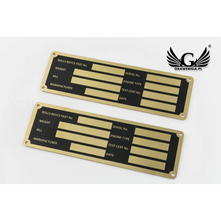 Nameplate for machines and devices - brass with UV print - size 130x40mm - TZN032