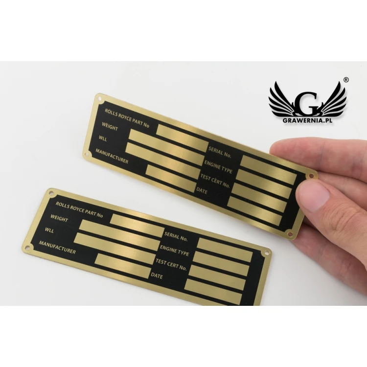 Nameplate for machines and devices - brass with UV print - size 130x40mm - TZN032