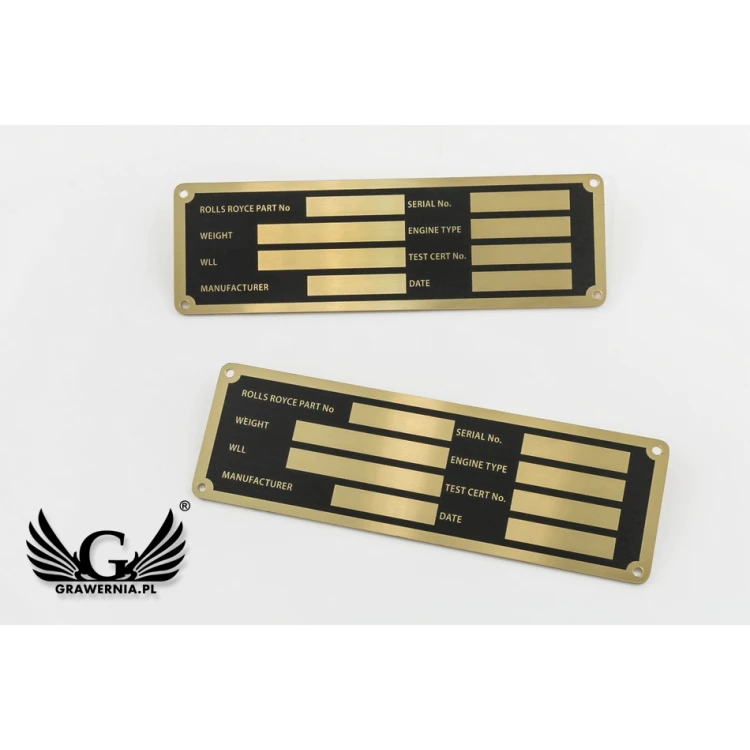 Nameplate for machines and devices - brass with UV print - size 130x40mm - TZN032