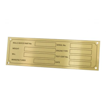 Nameplate for machines and devices - brass - size 130x40mm - TZN030