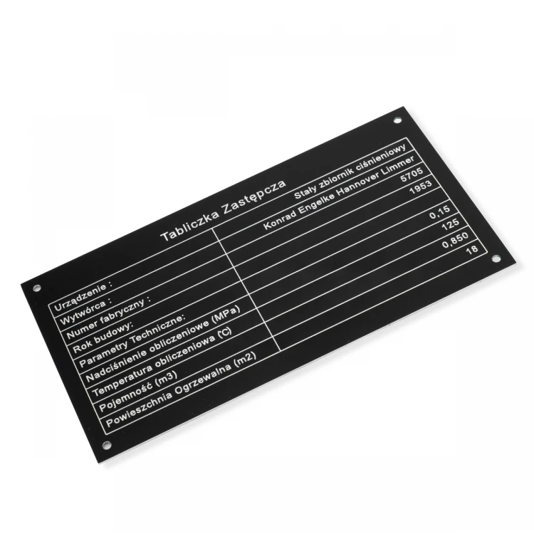 Black Aluminum Nameplate - CNC Engraving - Dimensions: 150x80mm - TZN049
