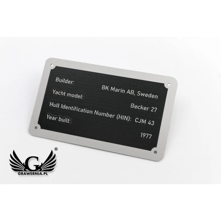Nameplate made of silver aluminum - CNC engraving and UV printing - dimensions: 100x60mm - TZN042